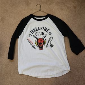 Stranger Things Hellfire Club Adult Baseball 3/4  Medium T-Shirt